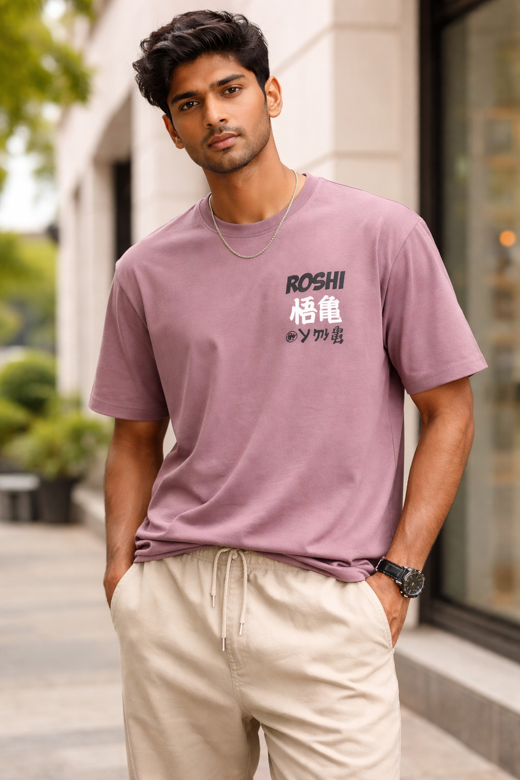 Master Roshi "Turtle Hermit" Drop Shoulder Streetwear Tee – Mauve Graphic Oversized T-Shirt