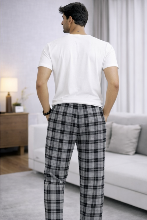 Men’s Classic Grey & Black Plaid Lounge Pants