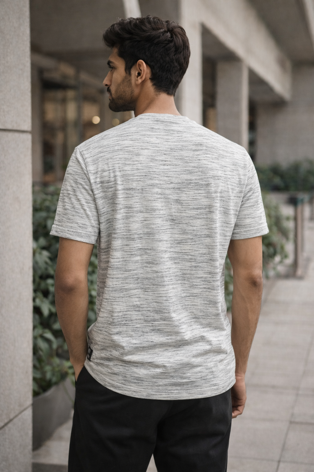 French Connection "FCUK" Slub Knit Tee – Heather Grey Minimalist T-Shirt