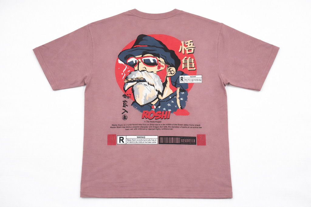 Master Roshi "Turtle Hermit" Drop Shoulder Streetwear Tee – Mauve Graphic Oversized T-Shirt