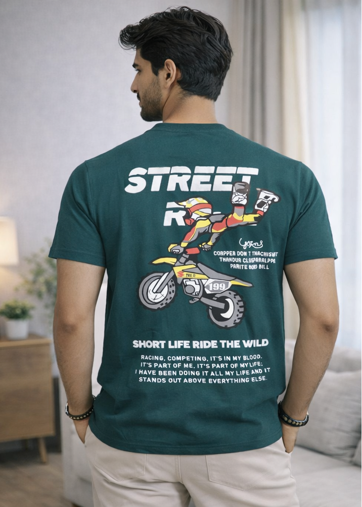 "Street Race" Moto-Graphic Forest Green Tee