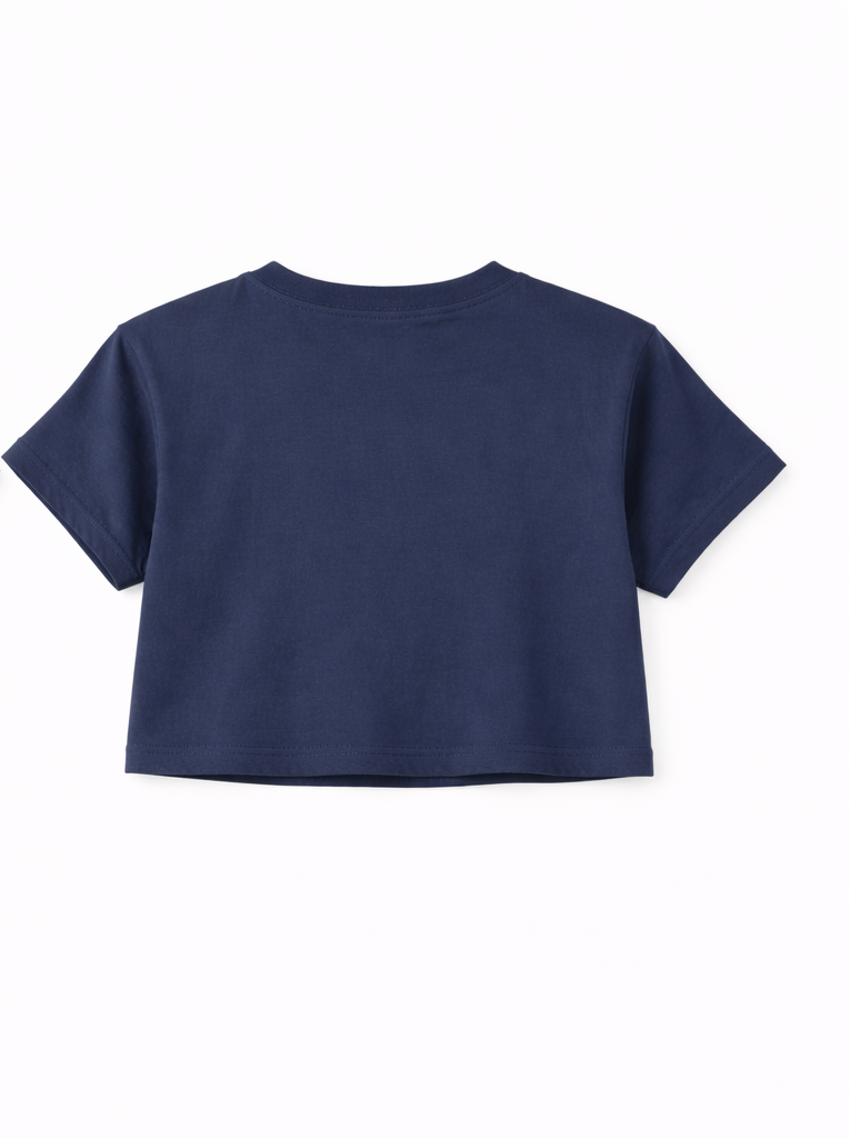 Solid Black and Navy Blue Mid-Length Crop T-Shirts for Women