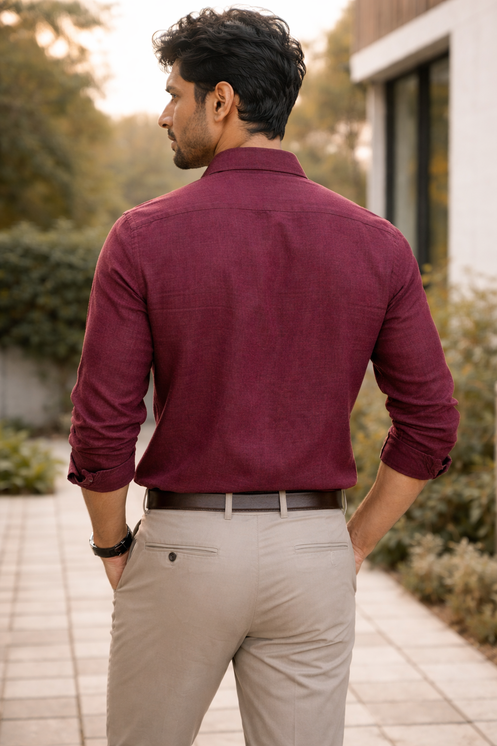 Jack Club Premium Burgundy Long Sleeve Casual Shirt