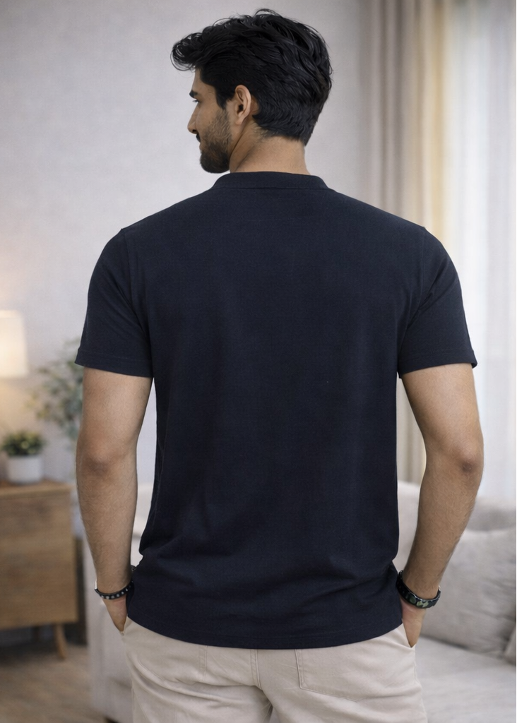 Essential Navy Blue Henley Neck Tee