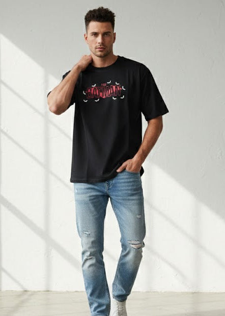 Batman "Men Are Brave" Oversized Streetwear Graphic T-Shirt - Black