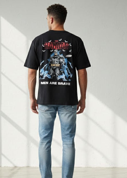 Batman "Men Are Brave" Oversized Streetwear Graphic T-Shirt - Black