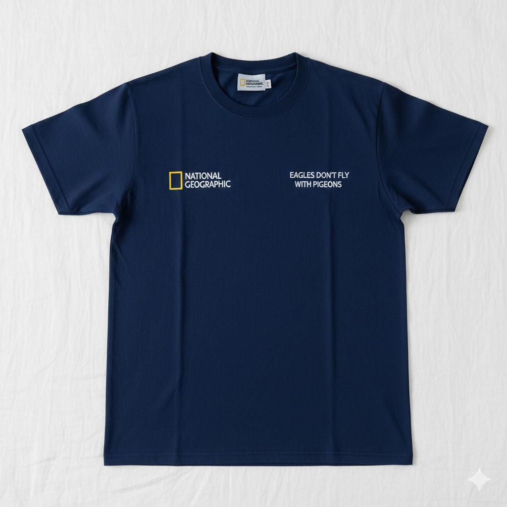 National Geographic "Eagles Don't Fly With Pigeons" Graphic Tee – Navy Blue