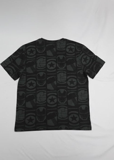Marvel Avengers "Icon Grid" Graphic Tee – Charcoal Grey All-Over Print T-Shirt