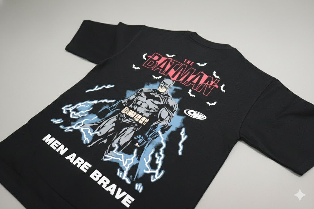 Batman "Men Are Brave" Oversized Streetwear Graphic T-Shirt - Black